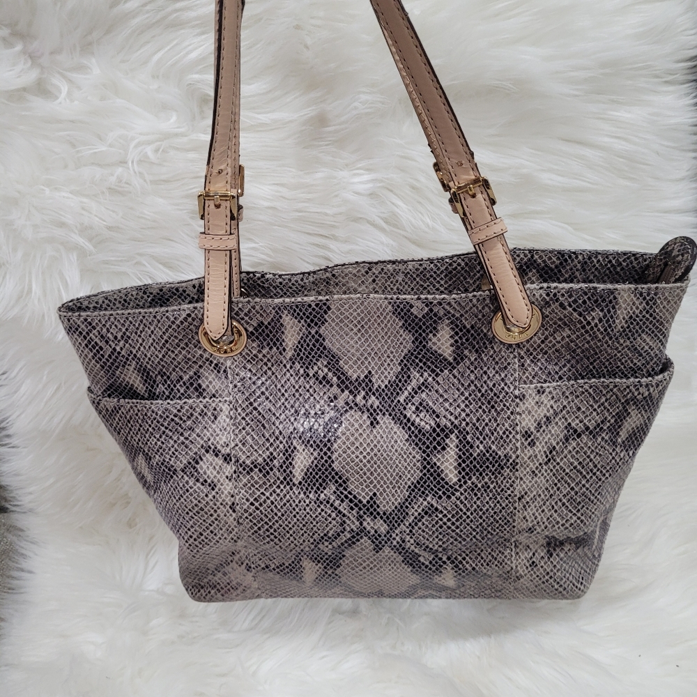 Michael Kors Python Snake Print Gray Leather Tote… - image 4